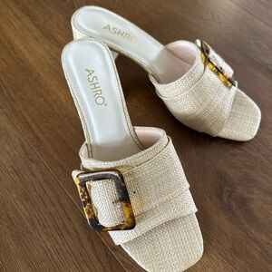 Ashro Women's Tan slides with Tortoise Buckle